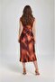 Women's Crescent Sleeve Crew Neck Asymmetrical Skirt Satin Elegant Midi Evening Dress - 3