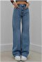 Medium Blue Snow Wash Stretch Fabric Palazzo Wide Leg Jean Pants - 5