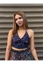 Navy Blue Color Floral Patterned Long Skirt Crop Set - 6