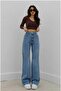 Medium Blue Snow Wash Stretch Fabric Palazzo Wide Leg Jean Pants - 4
