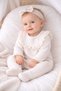 Baby Girl Waffle Jumpsuit with Scallop Detail - Cotton Fabric - Available in White and Beige Colors - 4