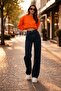 Women's Navy Blue Lycra Super High Waist Loose Jeans Palazzo Trousers
