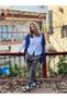 Gray Color Patchwork Bohemian Trousers with Pocket and Zipper Detail and Elastic Cuffs - 3