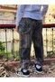 Gray Color Patchwork Bohemian Trousers with Pocket and Zipper Detail and Elastic Cuffs - 8
