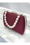 Burgundy Luxury Suede Crystal Stone Metal Handle Chain Women's Evening Dress Bag - 8