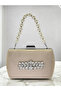Beige Luxury Suede Crystal Stone Metal Handle Chain Women's Evening Dress Bag - 3