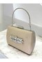 Beige Luxury Suede Crystal Stone Metal Handle Chain Women's Evening Dress Bag Wedding Engagement Graduation - 2