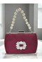 Burgundy Luxury Suede Crystal Stone Metal Handle Chain Women's Evening Dress Bag - 3