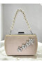 Beige Luxury Suede Crystal Stone Metal Handle Chain Women's Evening Dress Bag - 3