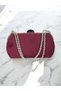 Burgundy Luxury Suede Crystal Stone Metal Handle Chain Women's Evening Dress Bag Wedding Engagement Graduation - 2