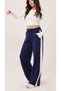 Women's Premium Quality Claret Red White Striped Detail Sports Sweatpants - 3