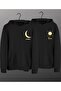Sevgili Kombini Ay Güneş Printed 2-Piece Cotton 3 Thread K Hooded O Oversized Sweatshirt