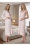 New Season Powder Striped Summer Lace Detailed Strap Stylish Maternity Dressing Gown Nightgown Set - 8