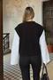 Black Crew Neck White Sleeve Paneled Women's Crop Sweat - 5