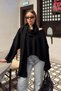 Black Scarf Detailed V-Neck Oversized Women's Knitwear Sweater - 5