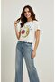 Women's White Eclipse Sun and Moon Printed Lettuce Edge Crop T-Shirt - Cotton Stretch Knitted Blouse - 3