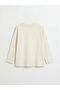 Ecru Crew Neck Girl's T-Shirt with Bow Detail - 3