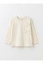 Ecru Crew Neck Girl's T-Shirt with Bow Detail - 2