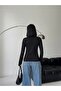 Women's 3-Piece Crew Neck Bitter Coffee Black White Finger Interlocking Long Sleeve Basic Body Cotton Stretch Fabric - 3