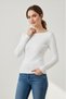 Women's White Slim Fit Long Sleeve Boat Neck Blouse - 4
