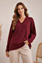 Women's V-Neck Oversized Knitwear Claret Red Sweater