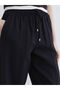 Black Elastic Waist Wide Leg Women's Trousers - 3