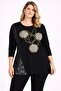 Women's Plus Size Black, Low Sleeve, Printed , Crew Neck Viscose Blouse 65N39349
