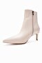 Noya Beige Leather Pointed Toe Women's Thin Heeled Boots - 6