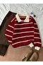 Ecru Burgundy Brioche Knit Polo Neck Oversized Knit Sweater, Women's Sweater