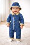Unisex Kids Baby Welsoft Jeans Overalls with Hat (3/6/9/12/18/24) Months