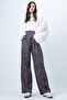 Anthracite Patterned Zipper Closure Double Pocket Palazzo Trousers Vs01510 - 4