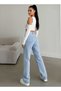 Hande Women's 90's Light Snow Wash Blue Lycra Super High Waist Loose Jeans Palazzo Trousers - 3
