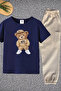 Teddybear Printed 3-Pack Light Blue-White-Navy Blue Unisex Children's Set - 2