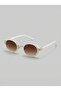 Max Ellipse Oval White Frame Brown Glass Sunglasses Unisex Metal Trend Eyewear - 5