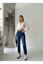 High Waist Laser Ripped Mom Jeans - 2