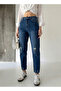 High Waist Laser Ripped Mom Jeans - 3