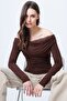 Brown Madonna Collar Lace Detailed Textured Blouse Alc-X15139