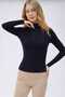 Dark Navy Blue Zippered Long Sleeve T-Shirt Blouse - 2