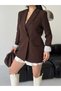 Blazer Jacket Women-Button Detail Striped Inner Lining Blazer Jacket - 6