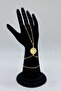 Round Motif Gold Color Shahmeran Bracelet with Lacquer Coating - 4