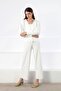 White Wide Leg Viscose Women's Knitwear Trousers - 2