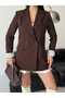 Blazer Jacket Women-Button Detail Striped Inner Lining Blazer Jacket - 3