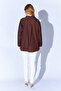 Brooch Detailed V-Neck Poplin Shirt - Brown |   Mks1610532-1 - 7