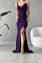 Evening Dress Wedding Engagement Graduation Women's Silvery Long Slit Double-Breasted Strap Dress