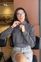 Half Zipper Long Sleeve Crop-Gray Grey - 2