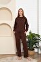 Brown Stripe Detailed Elastic Stretch Fabric Modal Set - 4