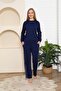 Navy Blue Stripe Detailed Elastic Stretch Fabric Modal Set - 2