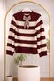 Women's Striped Sweater with Scarf and Pleated Leather Skirt Set - 6