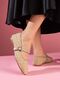 Minerva Mink Glitter Fabric Gold Buckle Belted Ballerinas - 4