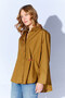 Brooch Detailed V-Neck Poplin Shirt - Khaki |   Mks1610532-1 - 3